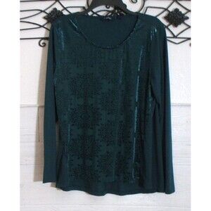 Great Northwest Indigo Knit Top Size L Long Sleeve Green Floral Round Neck